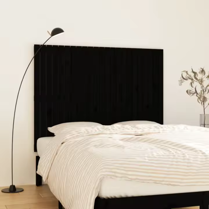 Cabecero de cama pared madera maciza pino negro 146,5x3x110 cm - 1