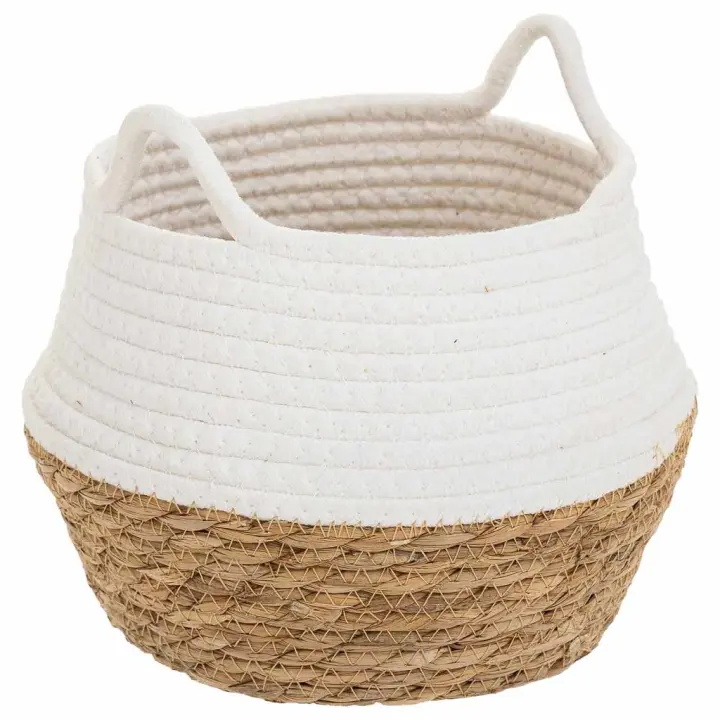 WANDERLUST DECO Cesto Wanderlust de Fibra Natural y Algodón Blanco - Organización y Estilo - 1