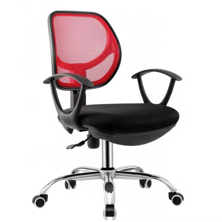 Silla de oficina MOTORE, brazos, malla color a elegir (roja o verde) y tejido negro - 1