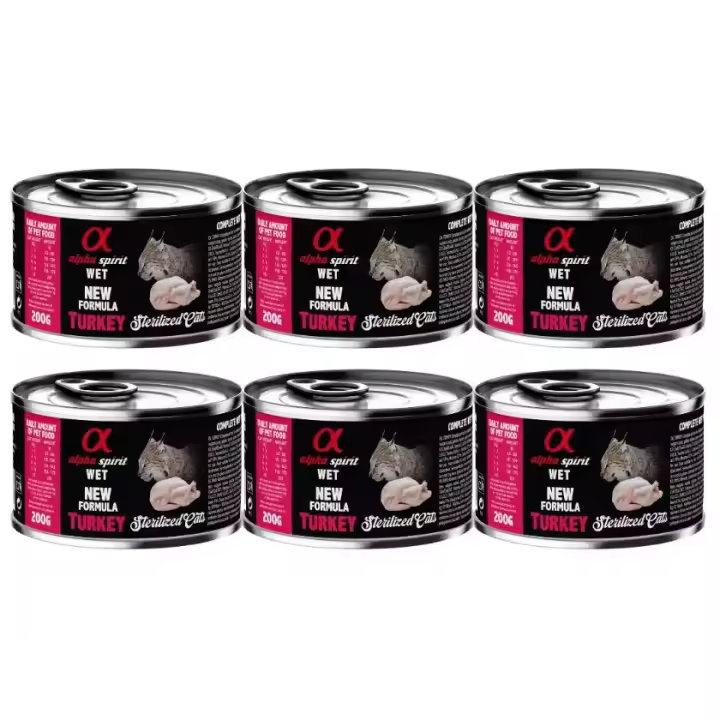 Pack de 6 - Alpha Spirit Húmedo Lata 200 gr Pavo para Gatos Esterilizados - 1