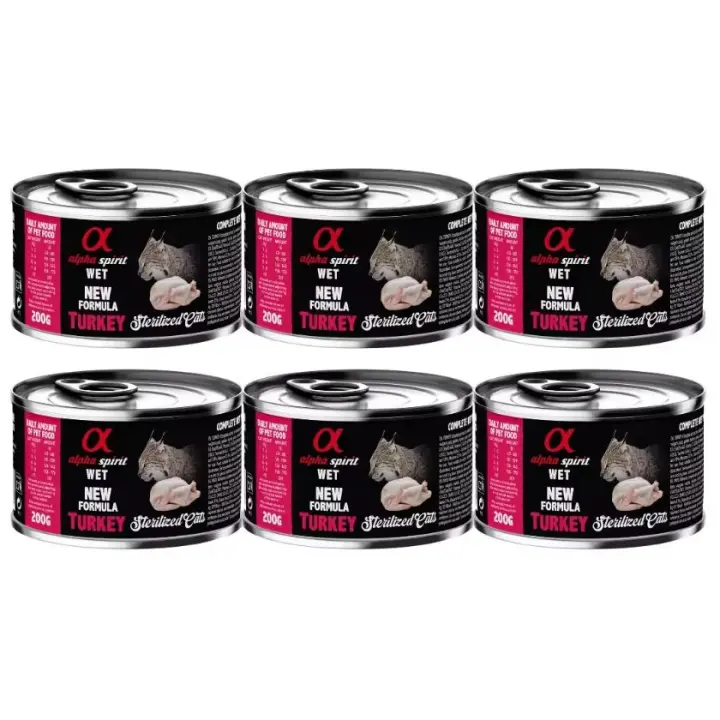 Pack de 6 - Alpha Spirit Húmedo Lata 200 gr Pavo para Gatos Esterilizados - 1