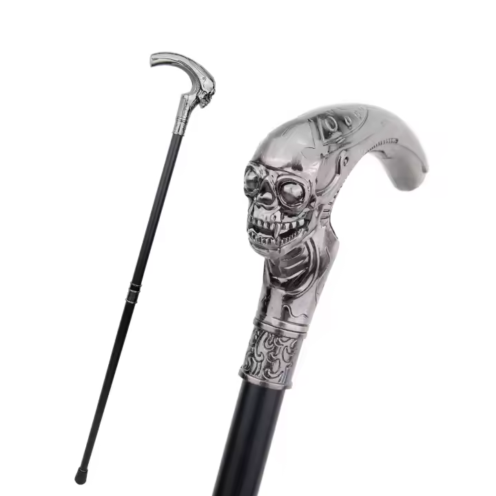 Bastón De Moda Con Cráneo Largo Decorativo Vampire Cospaly Vintage Para Fiesta De Halloween 93cm Punta De Goma Material De Acero - 1