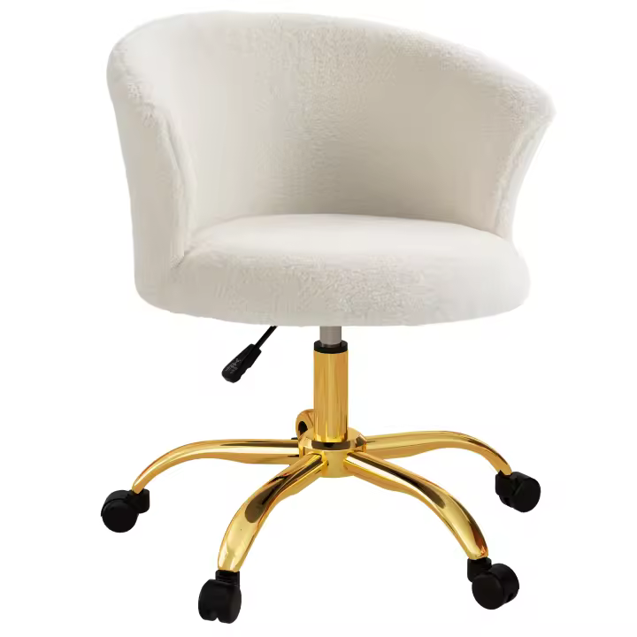 Vinsetto Silla de oficina Vinsetto Silla de oficina ergonómica regulable en altura Asiento giratorio cómodo Base de acero dorado Dimensiones 58L x 56W x 76H cm Blanco - 1