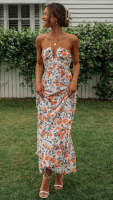 Vestido Maxi Bohemio De Verano Para Mujer En Chiffon Floral Sin Mangas Cuello En V A-Line Largo Con Espalda Descubierta Y Volante - details 16