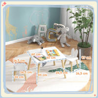 AIYAPLAY Juego de Mesa y 2 Sillas Infantiles Mesa Infantil con Sillas Respaldos con Orejas de Conejo Mesa Infantil para Guardería Sala de Juegos Blanco - details 2