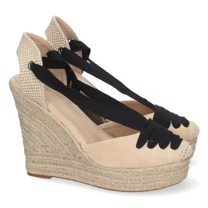 PuntoSalao Sandalias cuña alta mujer lazos color negro - 1
