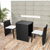 vidaXL Mesa y sillas bistró jardín 3 pzas y cojines poli ratán en color Negro/Marrón | cómodas modernas ergonómicas para comedor cocina salón hogar - details 0