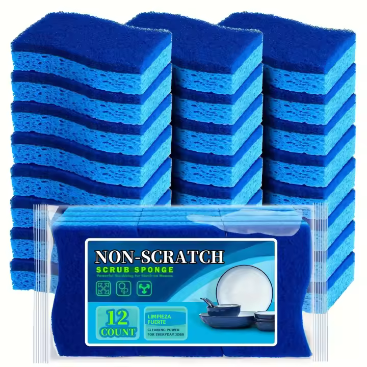 12Pcs Esponja De Limpieza Multifuncional Ultra Absorbente Doble Cara Duradera Herramienta De Limpieza Para El Hogar Y La Cocina - 1