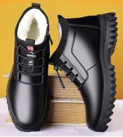 Botas De Hombre Invierno Cuero Con Forro De Peluche Cómodas Antideslizantes Casuales Para Exteriores Y Vacaciones - details 2