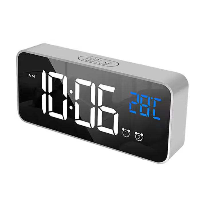 Despertador Reloj Despertador Digital Táctil LED con Espejo y 2 Despertadores - 1