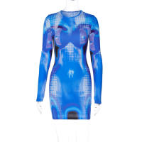 Vestido Mini De Fiesta Y2K Para Mujer Con Estampado Y Dye Tie En Invierno Con Manga Larga Y Ajustado Estilo Club Sexy Ropa De Calle - details 5