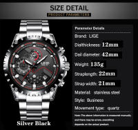 Reloj De Hombre LIGE Con Dial Azul Y Correa De Acero Inoxidable Resistente Al Agua Y Al Choque Con Fecha Y Manos Luminosas Reloj De Moda Y Casual Para Negocios - details 1