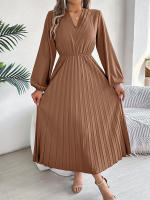 Vestido Largo De Mujer Elegante Con Tres V-Neck Y Cintura Ajustada Estilo Europeo Y Americano Para Otoño E Invierno - details 8