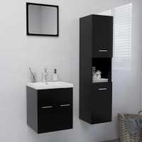 vidaXL Conjunto de muebles de baño madera de ingeniería brillo en color Blanco brillante/Blanco/Negro y más | almacenamiento funcional diseño moderno para baño dormitorio sala - details 2