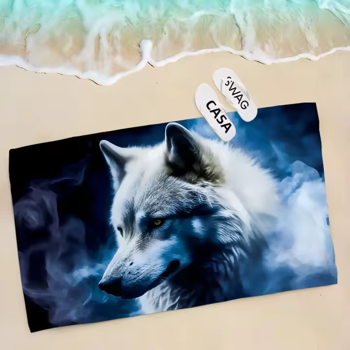 Toalla De Baño Para Niños Con Diseño De Lobo Colorido Toalla De Playa Y Natación Secado Rápido Tejido De Algodón Cepillado - 1