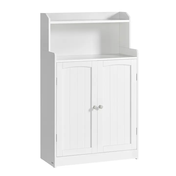 VASAGLE Armario de Baño, Mueble de Baño con 2 Puertas, 2 Estantes Ajustable, 30 x 60 x 100 cm, Armario para Comedor, Cocina, Salón, Gris Paloma/Blanco Nube - 1