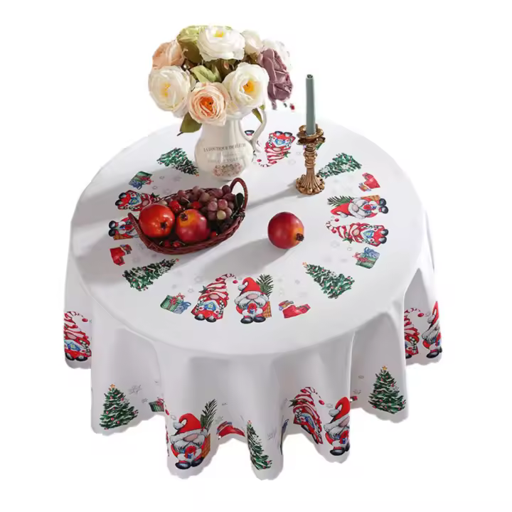 Mantel Redondo Navideño Lavable, Blanco B - 1
