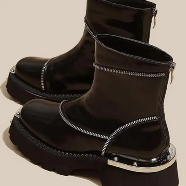 Botas Cortas De Terciopelo Para Mujer Invierno Con Tacón Cuadrado Y Suela Gruesa Zapatos Confortables Y Moda Tobilleras Cálidas Y Elegantes - 1