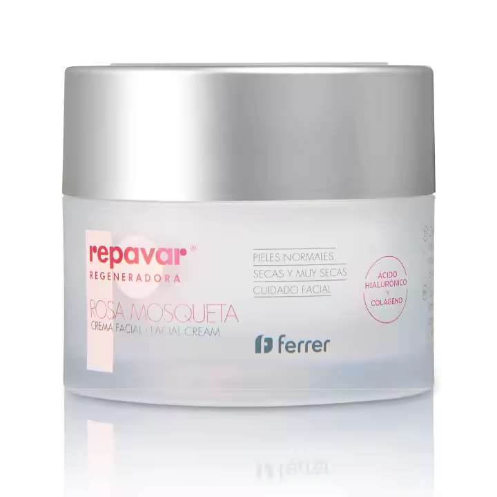 Repavar Regeneradora Crema Facial Hidratante  con Rosa Mosqueta, Ácido Hialurónico y Colágeno - Enriquecida con Vitamina E y Manteca de Karité - Regenera la Piel y Retrasa los Signos de la Edad - 50 ml - 1