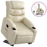 vidaXL Sillón reclinable elevable cuero artificial Negro, Crema, Marrón Sillon Dormitorio Sillon Comodos Silla Relax Sillón Sofá - details 1