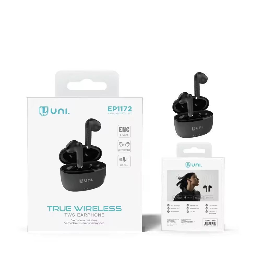 Auriculares Inalámbricos Bluetooth Estéreo TWS Con Caja de Carga, Cascos Para Teléfono Móvil Smartphone Tablet, Micrófono HD Unico EP1172 Color Negro - details 0