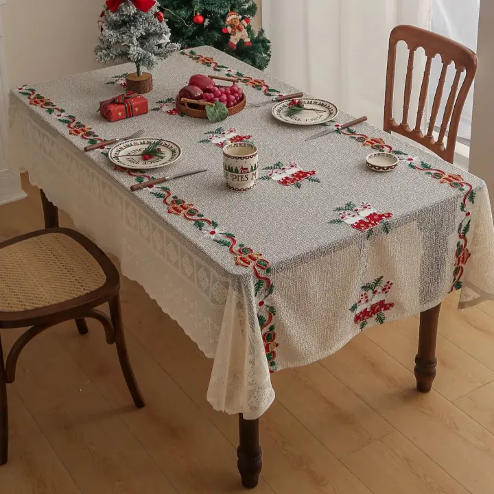 Mantel Rectangular Beige Para Decoración Rustica Y Vintage Ideal Para Bodas Y Fiestas Picnics Comidas Estilo Coreano Trenzado De Poliéster 100% - 1