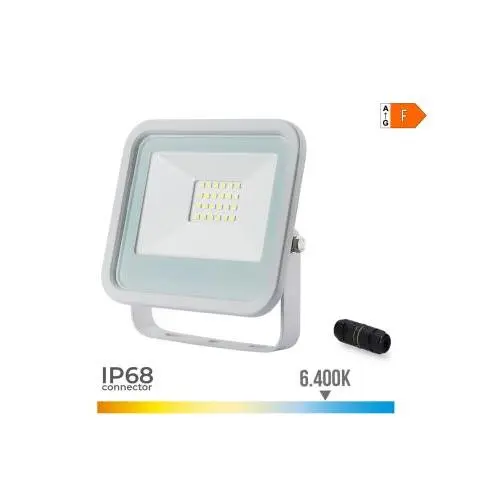 EDM Foco Proyector LED 20W 1400lm Luz Fría 6400K Aluminio Blanco - 70373  Iluminación Exterior Proyectores Led - 1