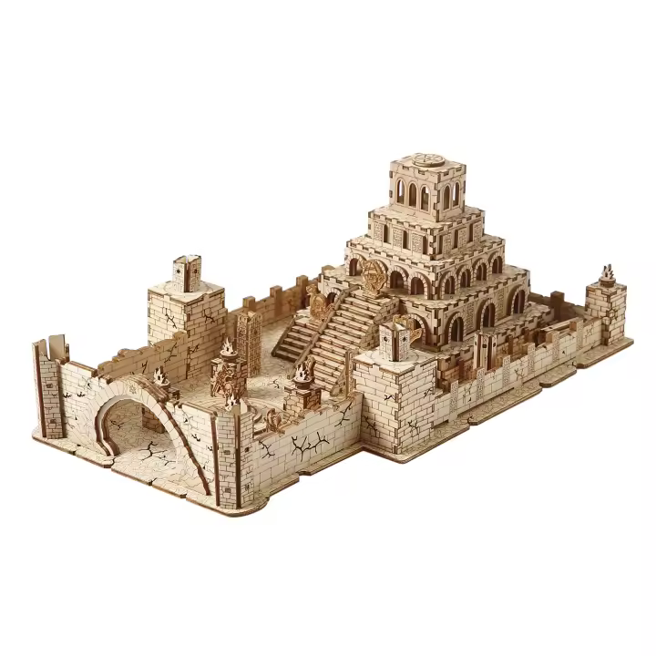 DAM. Maqueta de Madera 3D, diseño de Ruinas con movimiento mecánico. 235 piezas. 29x17x11cm. - 1