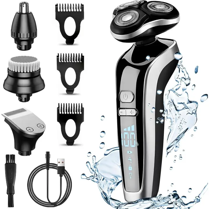 4 In 1 Afeitadora Electrica Hombre, Máquina de Afeitar with Pantalla LED, Recortar Cabello,Vello Corporal, Limpiar Cara - 1