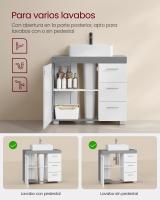 Mueble bajo lavabo para baño blanco, 3 cajones, 2 compartimentos, apto para lavabos de pie, con pedestal - details 17