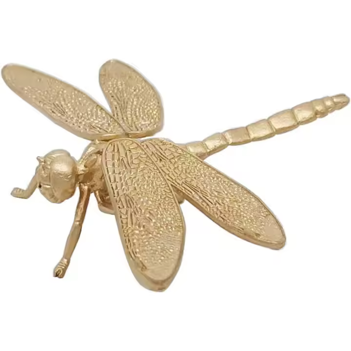 Escultura de libélula dorada, adorno de insecto de metal macizo, minifigura de insecto para decoración de escritorio, hogar, oficina, jardín (libélula) - 1