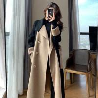 Abrigo Elegante De Punto Y Poliéster Para Mujer Estilo Largo Y Patchwork Cinturado Slim Abrigo De Otoño E Invierno De Alta Calle - details 1