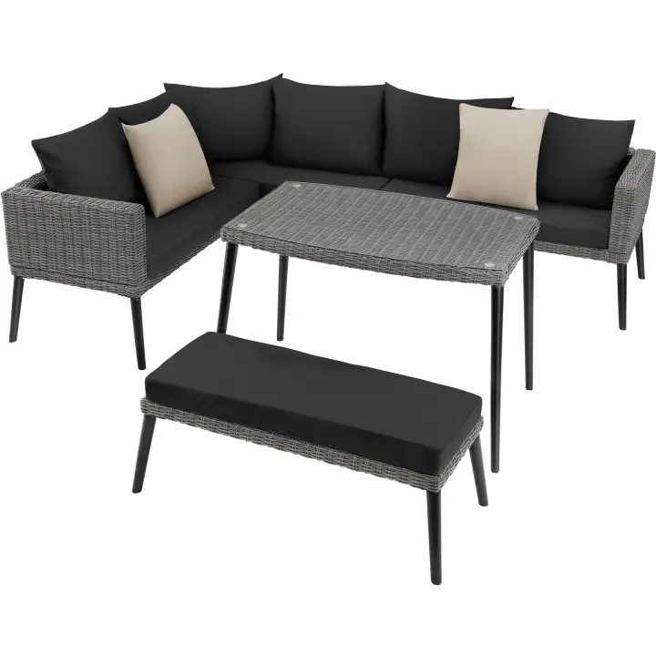 Tectake - Conjunto de ratán con estructura de aluminio PULA, Cómodo conjunto de ratán con grueso acolchado y cojines, Trenzado de ratán sintético de calidad, resistente a los rayos UVA, Estructura estable de aluminio ligero e inoxidable - 1