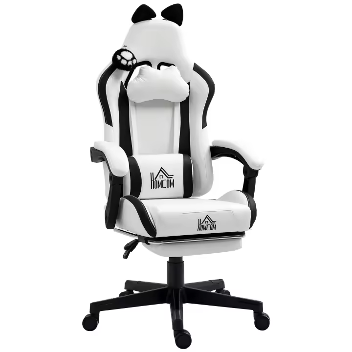 HOMCOM Silla Gaming con Orejas Silla Gamer Reclinable con Altura Ajustable Reposapiés Retráctil Soporte Lumbar y Reposacabezas Desmontable Silla para Oficina Estudio - 1