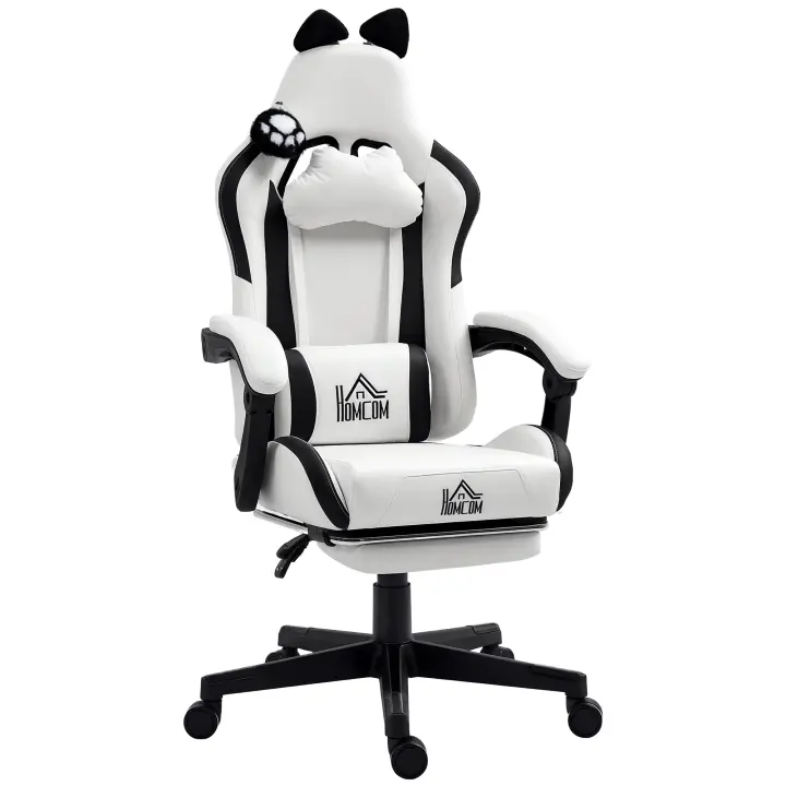 HOMCOM Silla Gaming con Orejas Silla Gamer Reclinable con Altura Ajustable Reposapiés Retráctil Soporte Lumbar y Reposacabezas Desmontable Silla para Oficina Estudio - 1