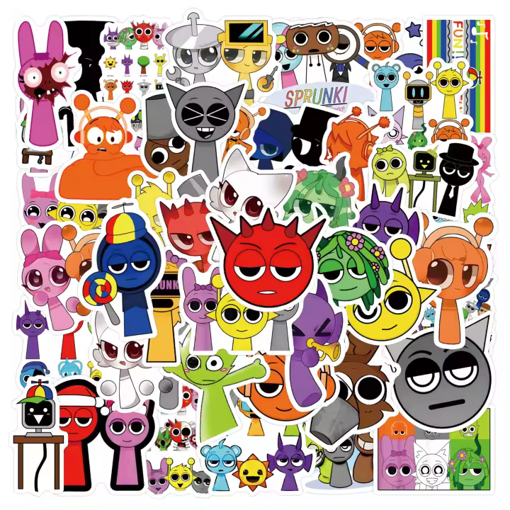 56Pcs Etiquetas Incredibox Sprunki DIY Para Scrapbooking Teléfono Luggage Skateboard Resistentes Al Agua Pegatinas De Material Mixto - 1