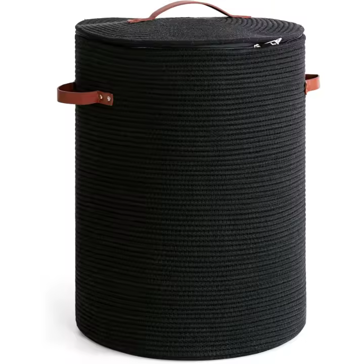 Basto de ropa Alto with Tapa, basket de ropa grande para Dormitory, de ropa para Ropa Cesto, mantas, juegos, basket tejido decorative para Sala de estar - 1