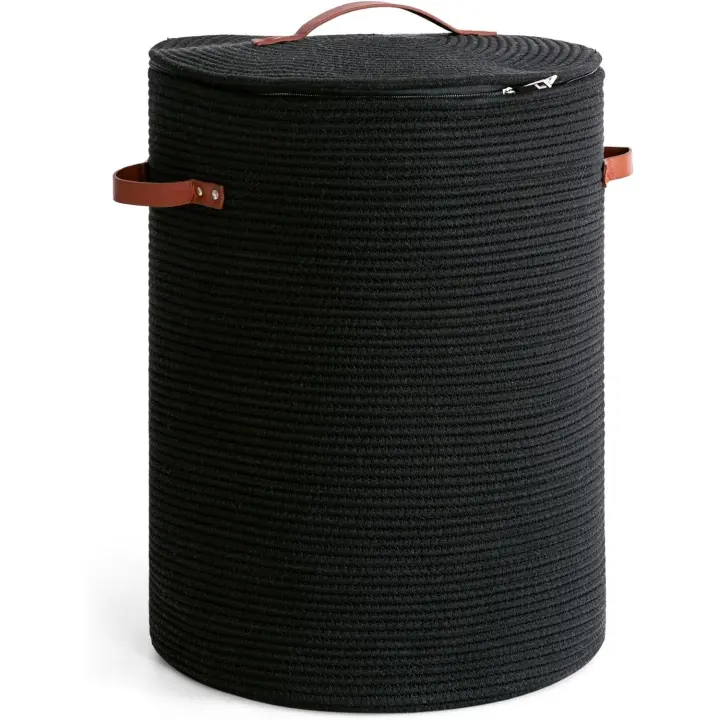 Basto de ropa Alto with Tapa, basket de ropa grande para Dormitory, de ropa para Ropa Cesto, mantas, juegos, basket tejido decorative para Sala de estar - 1