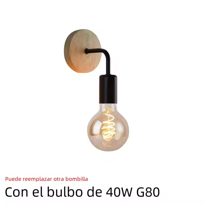 Vintage Lámpara de pared de Madera con Luz táctil de encendido y apagado Montada en La Parada - 1