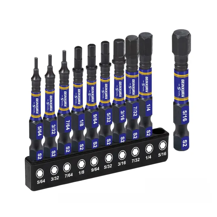 GEINXURN Juego De Puntas De Destornillador Hexagonales SAE 2 In. S2 Acero Con Base Y Soporte De 3 In. Set De Puntas De Destornillador Magnéticas Sin Mango - 1