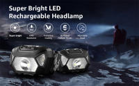 Linterna Frontal LED Recargable USB Con 6 Modos Impermeable IPX4 Para Pesca Al Aire Libre Luz Roja Y Verde Lámpara Frontal De 5W - details 0