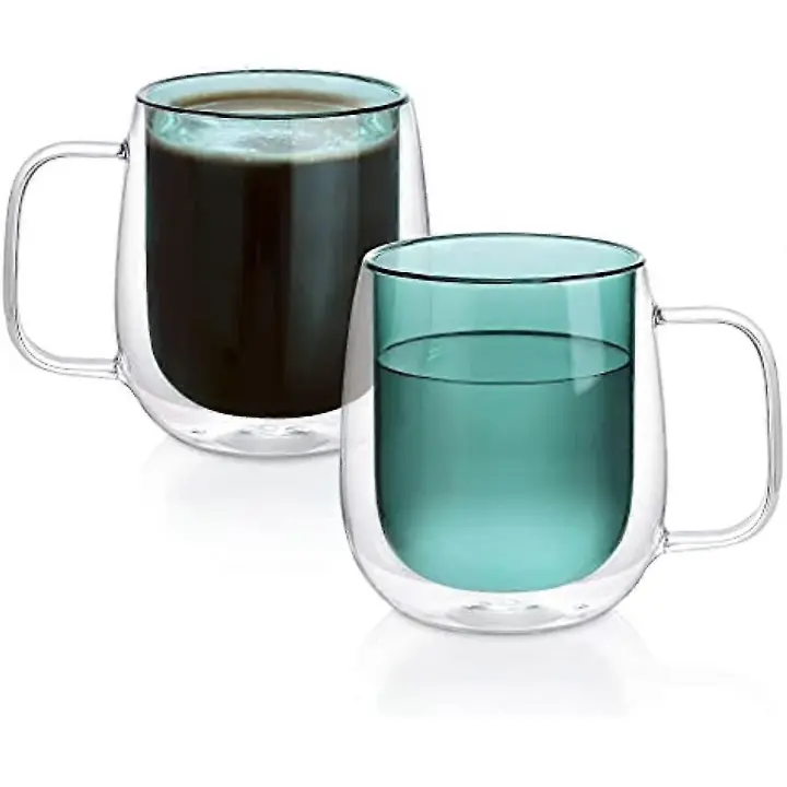 Juego de 2 Tazasde Vidrio de Colores-Vase grandes Verdes de Doble comparación - 1