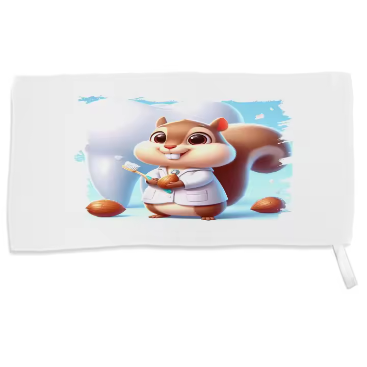 MERCHANDMANIA TOALLA PEQUEÑA ABSORBENTE ardilla dentista animal profesion dientes suave personalizada con cinta elastica - 1