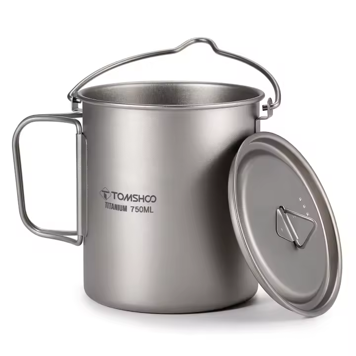 Nueva Taza De Agua De Titanio Ultraligera 750ml Con Tapa Y Manija Plegable Para Camping Y Picnics Deporte Al Aire Libre - 1