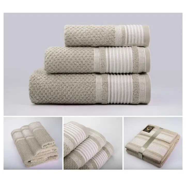 Juegos Toallas de baño algodón Portugués 600g de alta calidad set 3 - Lille en Beis gruesas y duraderas | Mercatienda.es - 1