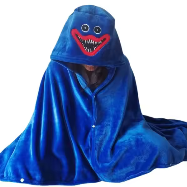 Poppy Playtime Huggy Wuggy Theme Kids Hooded Plush Blanket Cape Blue - 1