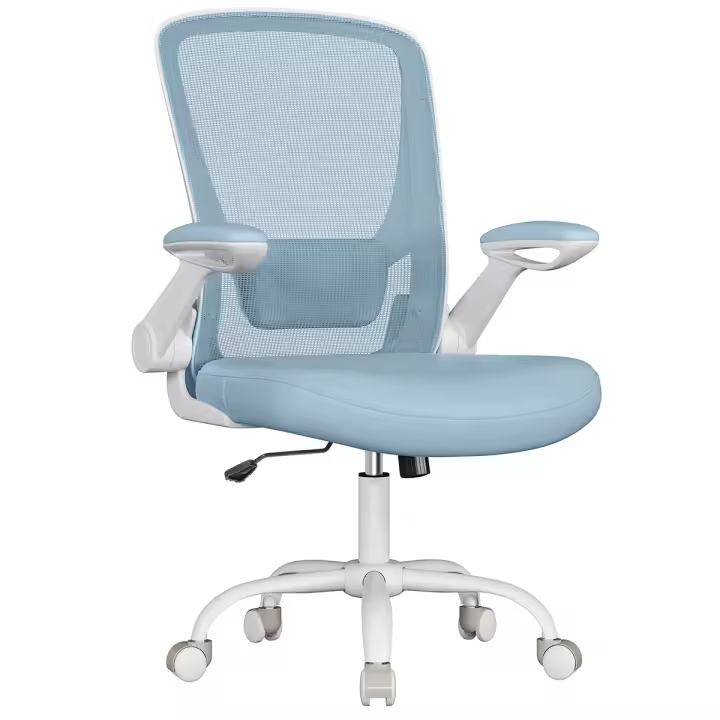 SONGMICS Silla de Oficina, Silla de Escritorio, Silla Giratoria de Malla, Silla de Ordenador Ergonómica, Soporte Lumbar, Oscilante, Asiento 53 cm, Apoyabrazos Abatibles, Negro y Blanco/Negro/Gris Paloma/Azul Niebla/Rosa Jalea/Beige Avena - 1