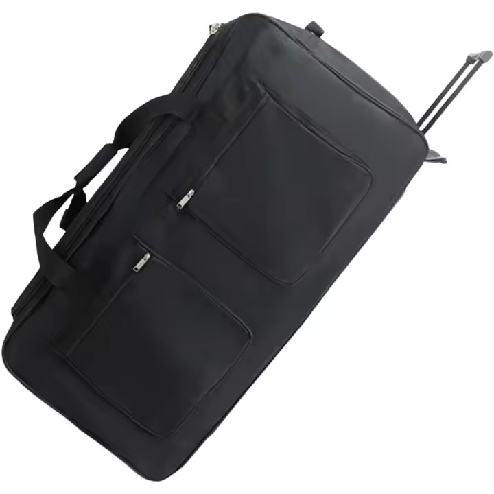 Bolso de Viaje XXXL con Ruedas y Trolley 81×41×33 cm – Bolsa Deportiva Grande de Poliéster 600D, Equipaje Ligero con Barra Telescópica y Bolsillos Exteriores – Negro - 1