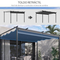 Outsunny Pérgola de Jardín 4x3 m Cenador para Exterior con Techo Retráctil 4 Cortinas Enrollables de Poliéster y Marco de Metal para Patio Terraza - details 3
