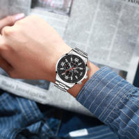 Reloj Deportivo De Moda Para Hombres Reloj De Pulsera De Acero Inoxidable Cuarzo Calendario Luminoso Cuero Casual Reloj De Mano - details 6